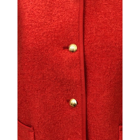 Talbots Women's Orange Boucle Ladies Collarless Wool Blend Jacket Gold Buttons - Picture 3 of 11
